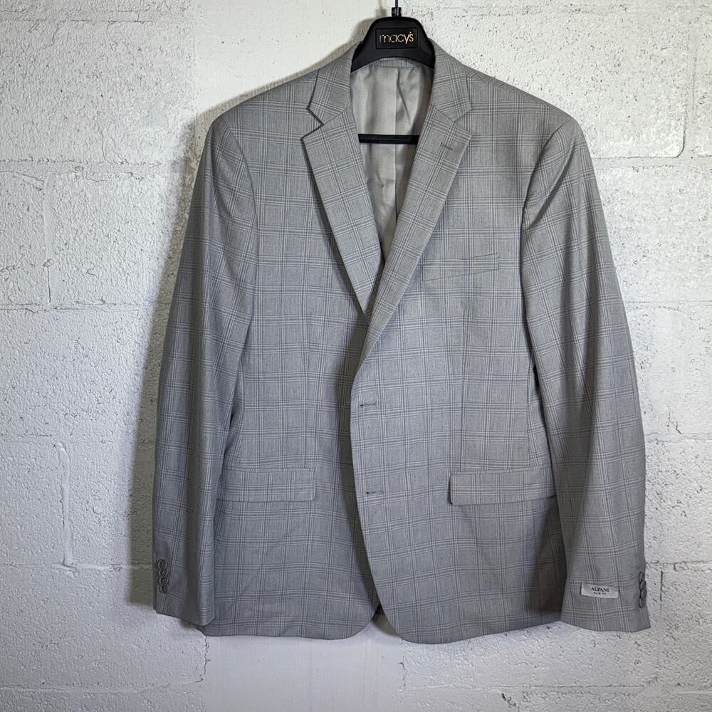 Alfani Men's Slim Fit Dinner Jacket Blazer Grey Plaid 46L $360